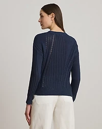 Pointelle-Knit Cotton Crewneck Sweater