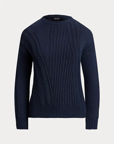 Pointelle-Knit Cotton Crewneck Sweater