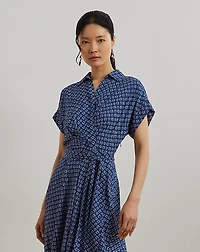 Geo-Print Belted Crepe Dress
