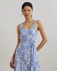 Floral Belted Crepe Sleeveless Dress