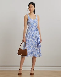 Floral Belted Crepe Sleeveless Dress