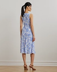 Floral Belted Crepe Sleeveless Dress