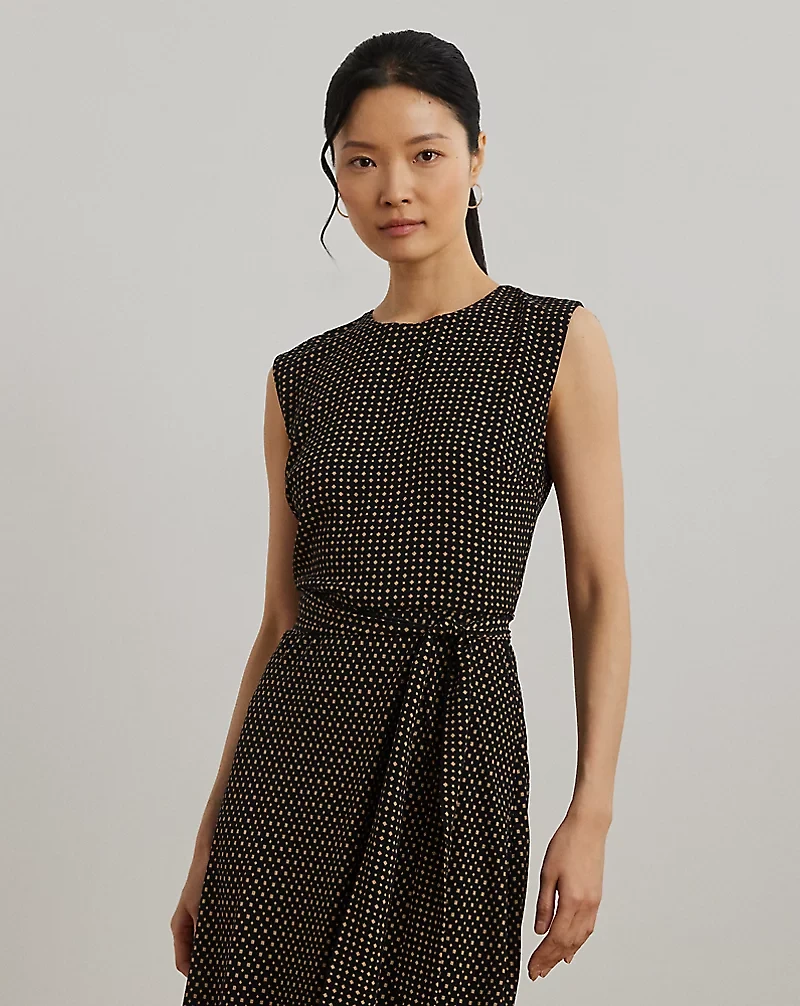 Geo-Print Belted Bubble Crepe Dress