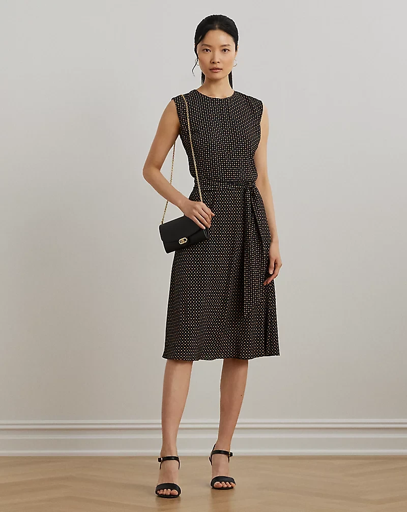 Geo-Print Belted Bubble Crepe Dress