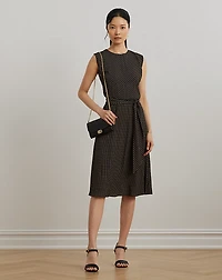Geo-Print Belted Bubble Crepe Dress