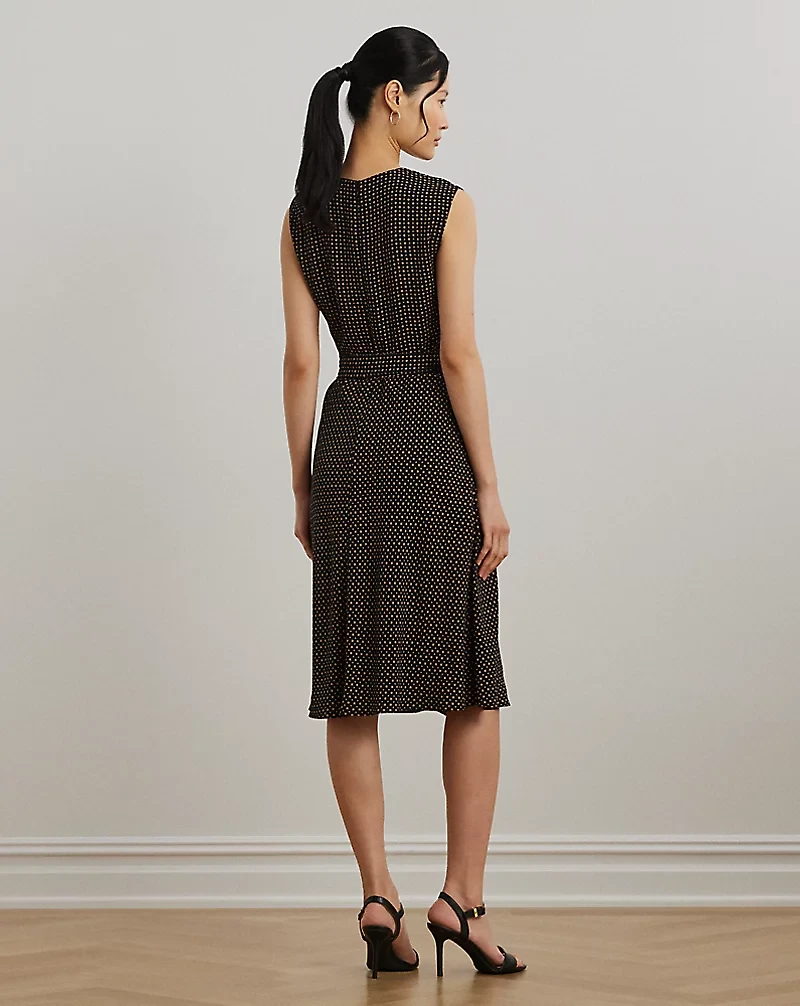 Geo-Print Belted Bubble Crepe Dress
