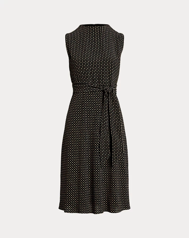 Geo-Print Belted Bubble Crepe Dress