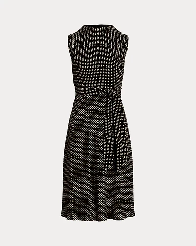 Geo-Print Belted Bubble Crepe Dress
