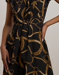 Belting-Print Crepe Tie-Front Dress