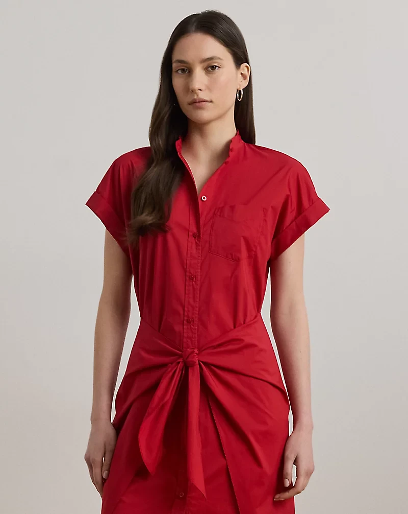 Tie-Front Cotton-Blend Shirtdress