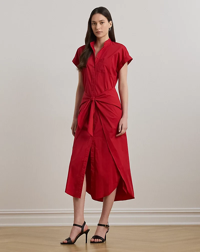 Tie-Front Cotton-Blend Shirtdress