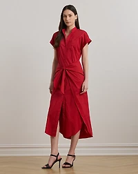 Tie-Front Cotton-Blend Shirtdress