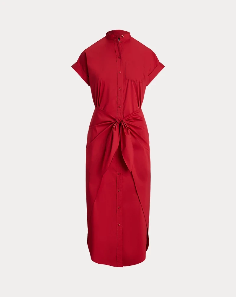 Tie-Front Cotton-Blend Shirtdress