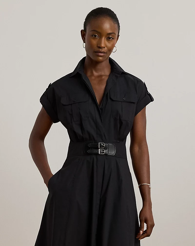 Buckle-Trim Cotton-Blend Shirtdress