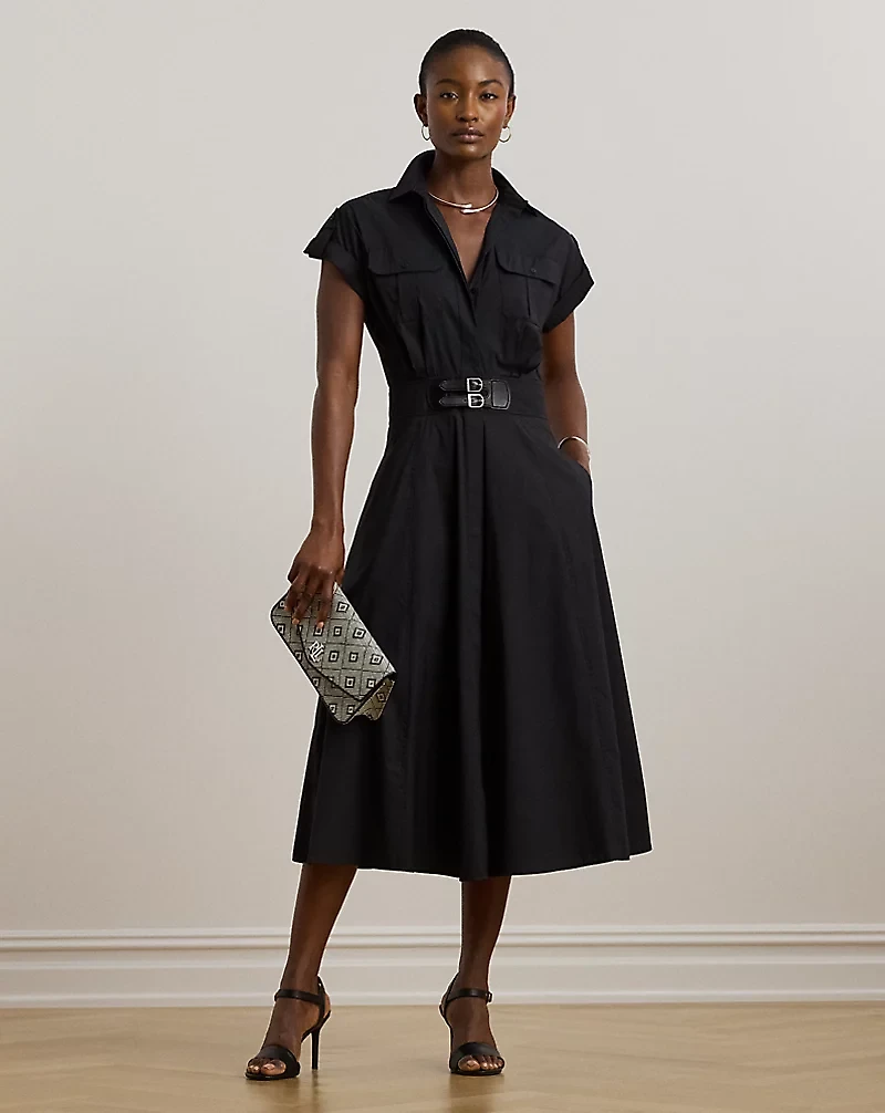 Buckle-Trim Cotton-Blend Shirtdress