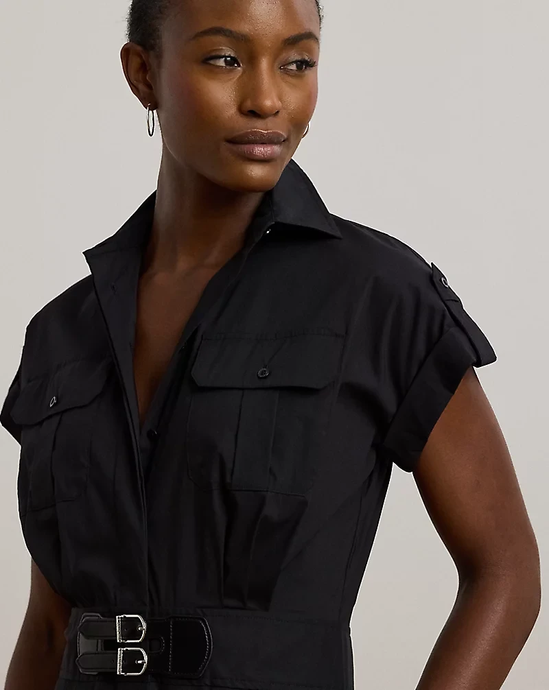 Buckle-Trim Cotton-Blend Shirtdress