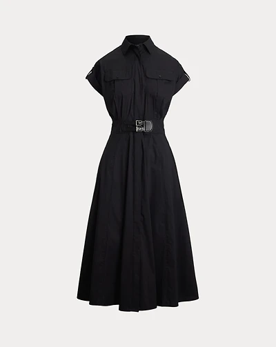 Buckle-Trim Cotton-Blend Shirtdress