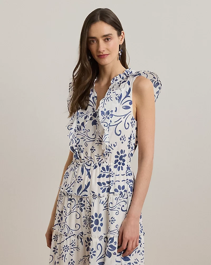 Floral Cotton Voile Tiered Maxidress