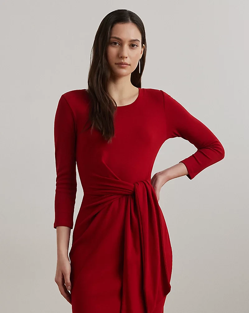 Tie-Front Cotton-Blend Crewneck Dress