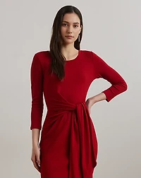 Tie-Front Cotton-Blend Crewneck Dress