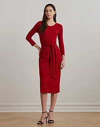 Tie-Front Cotton-Blend Crewneck Dress
