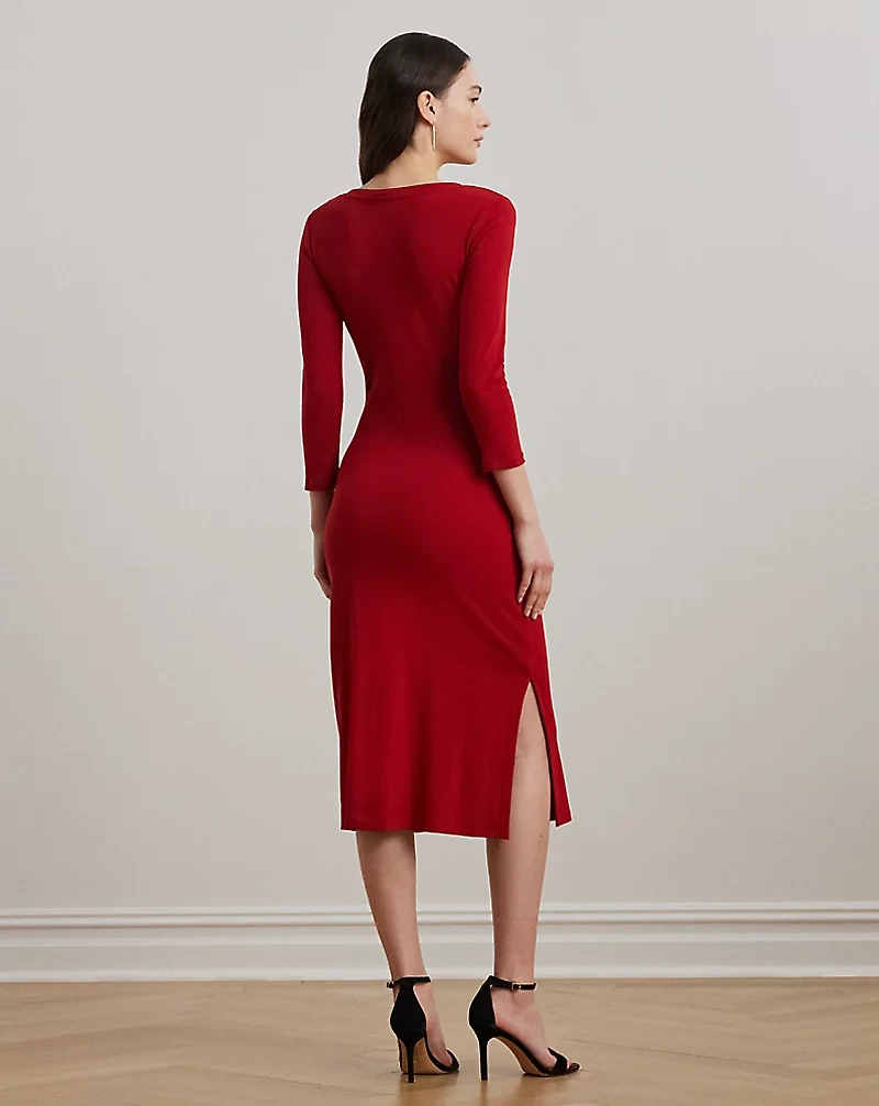 Tie-Front Cotton-Blend Crewneck Dress