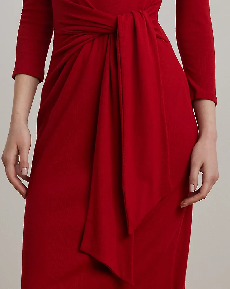 Tie-Front Cotton-Blend Crewneck Dress