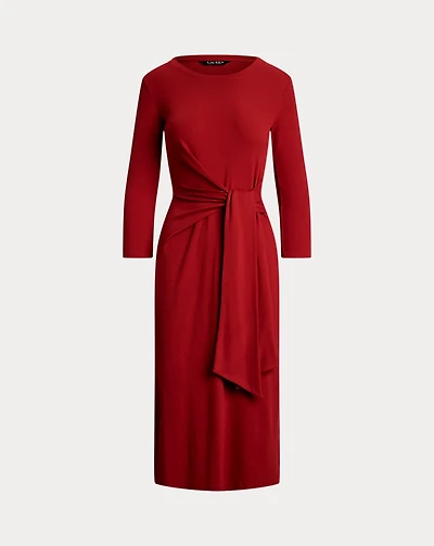 Tie-Front Cotton-Blend Crewneck Dress