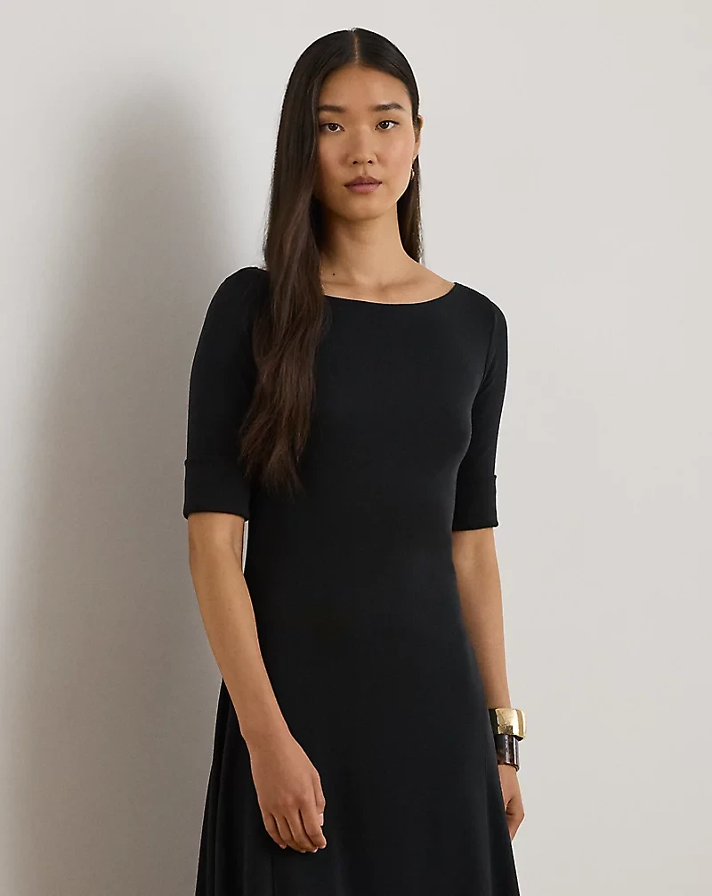 Rib-Knit Stretch Cotton Midi Dress
