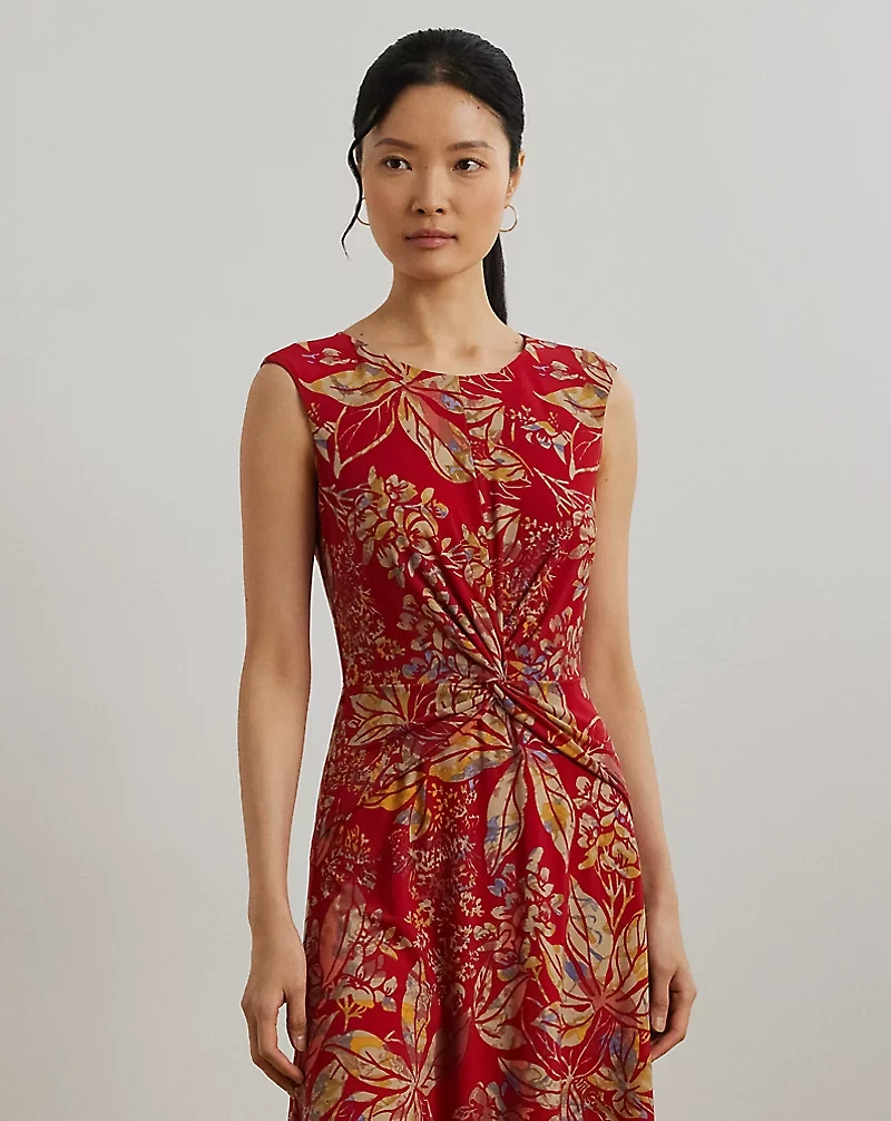Floral Twist-Front Stretch Jersey Dress