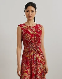 Floral Twist-Front Stretch Jersey Dress
