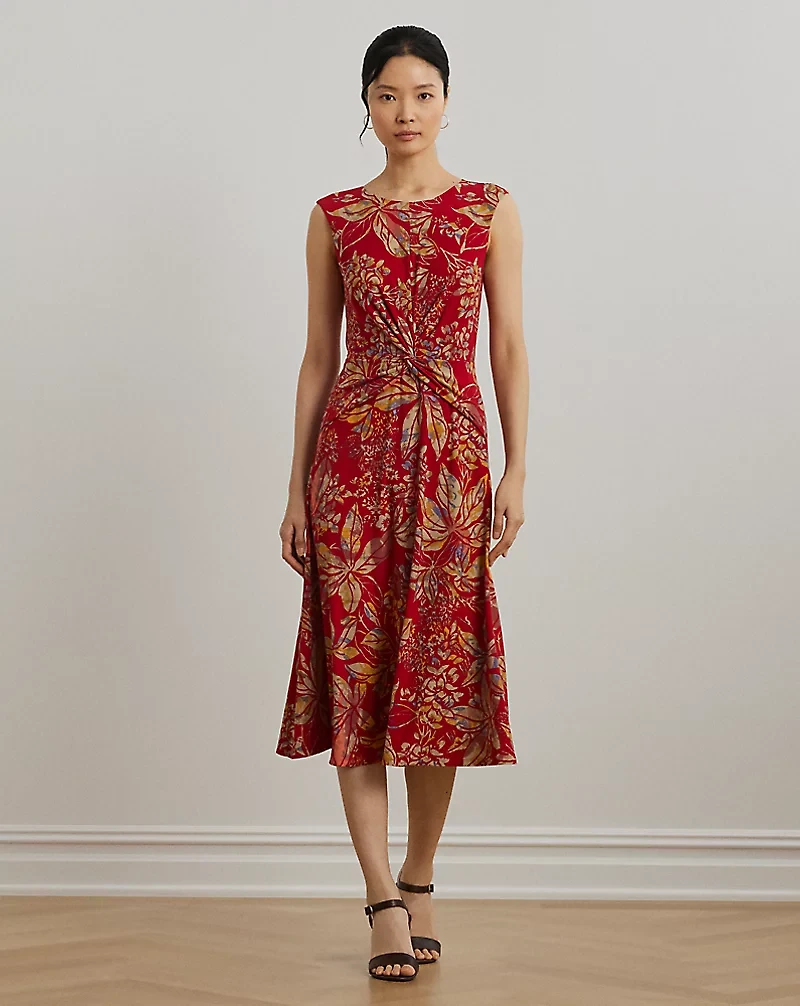 Floral Twist-Front Stretch Jersey Dress