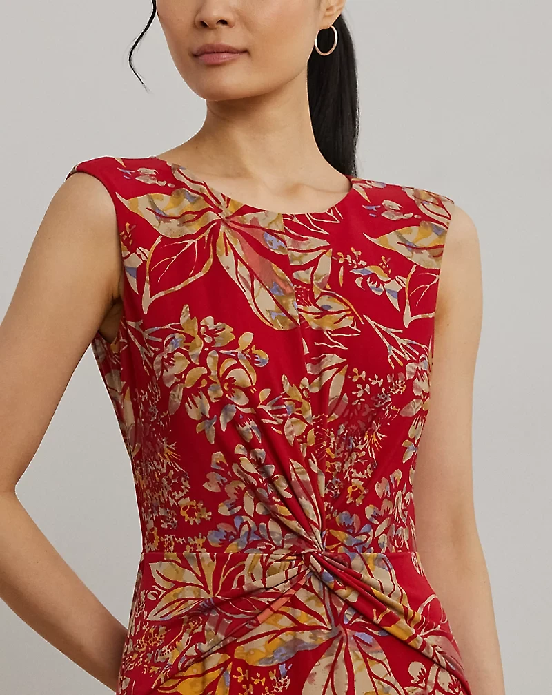 Floral Twist-Front Stretch Jersey Dress