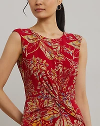 Floral Twist-Front Stretch Jersey Dress