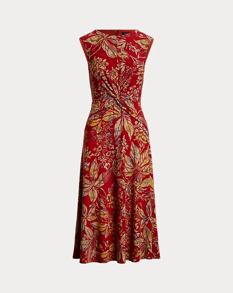 Floral Twist-Front Stretch Jersey Dress