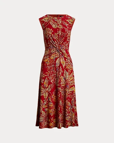 Floral Twist-Front Stretch Jersey Dress
