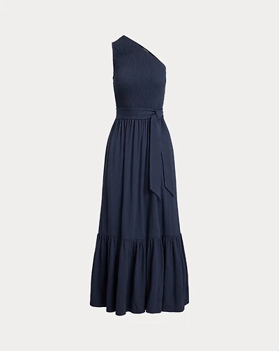 Belted Slub Jersey One-Shoulder Dress