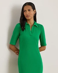 Rib-Knit Elbow-Sleeve Polo Dress