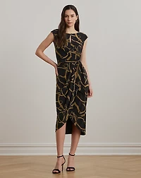 Belting-Print Jersey Tie-Front Dress