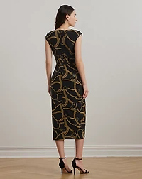 Belting-Print Jersey Tie-Front Dress