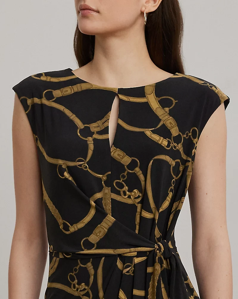 Belting-Print Jersey Tie-Front Dress
