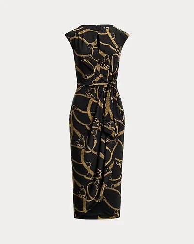 Belting-Print Jersey Tie-Front Dress