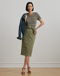 Belted Cotton Twill Pencil Skirt