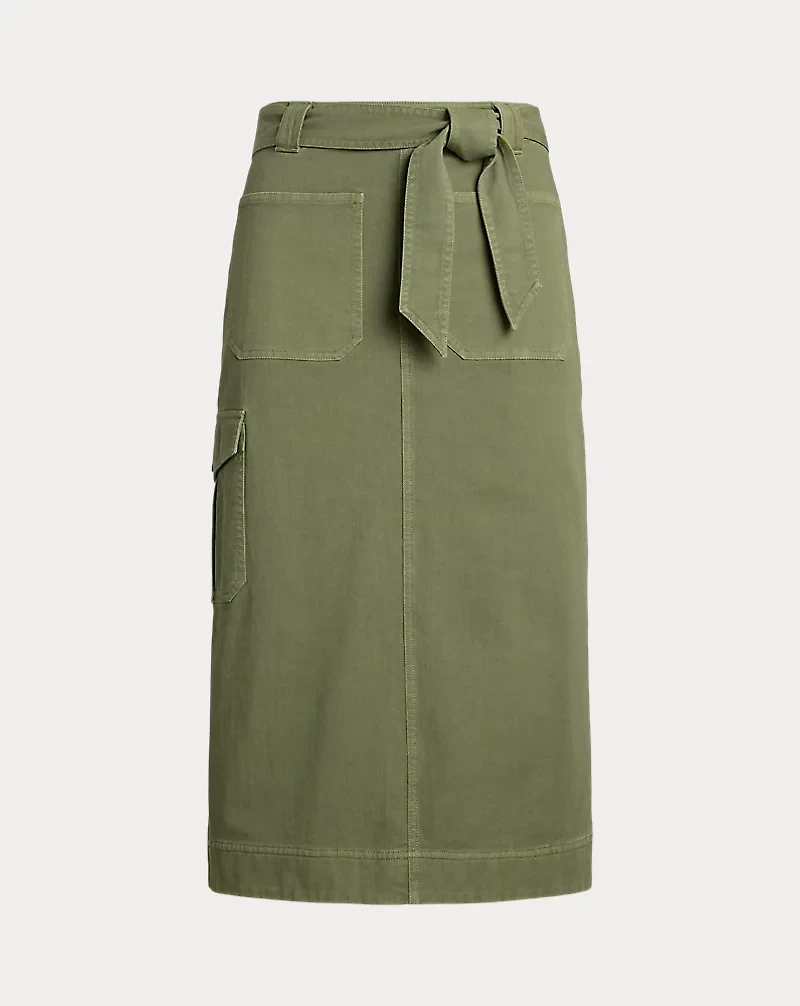 Belted Cotton Twill Pencil Skirt