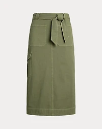 Belted Cotton Twill Pencil Skirt