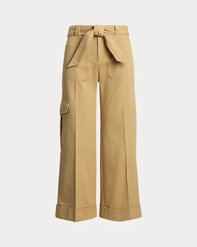 Pleated Cotton Twill Wide-Leg Cargo Pant