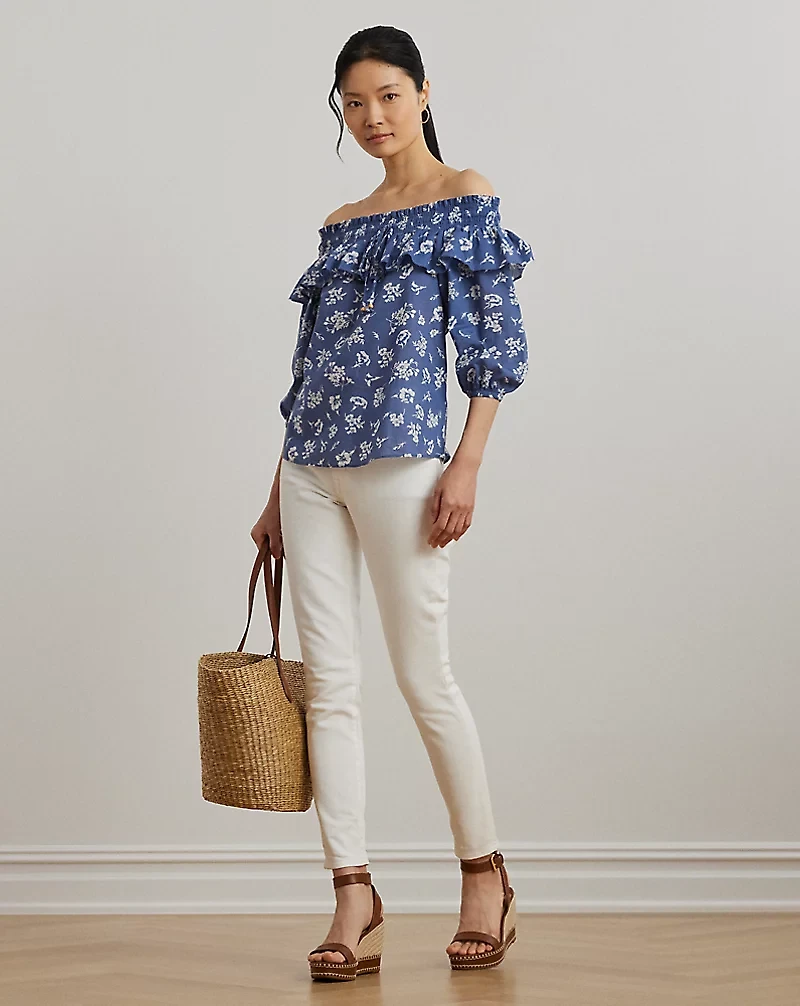 Floral Voile Off-the-Shoulder Blouse