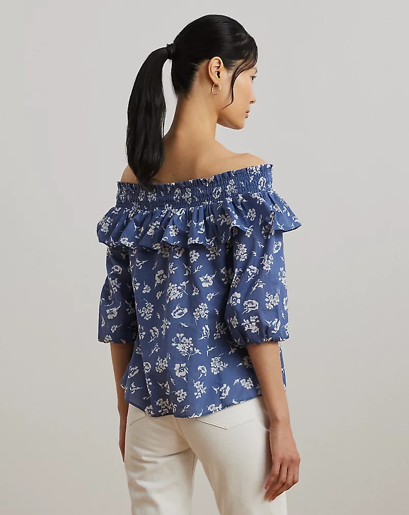 Floral Voile Off-the-Shoulder Blouse