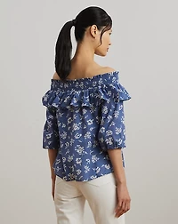 Floral Voile Off-the-Shoulder Blouse