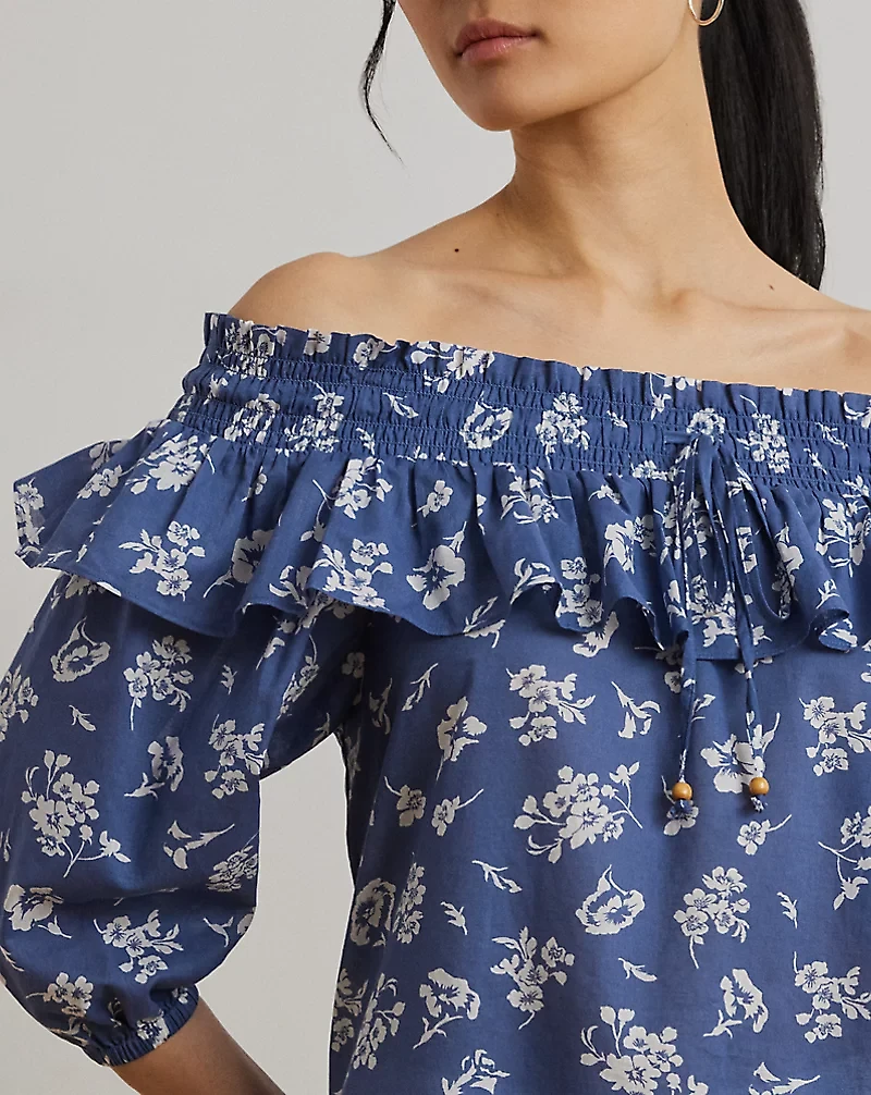 Floral Voile Off-the-Shoulder Blouse